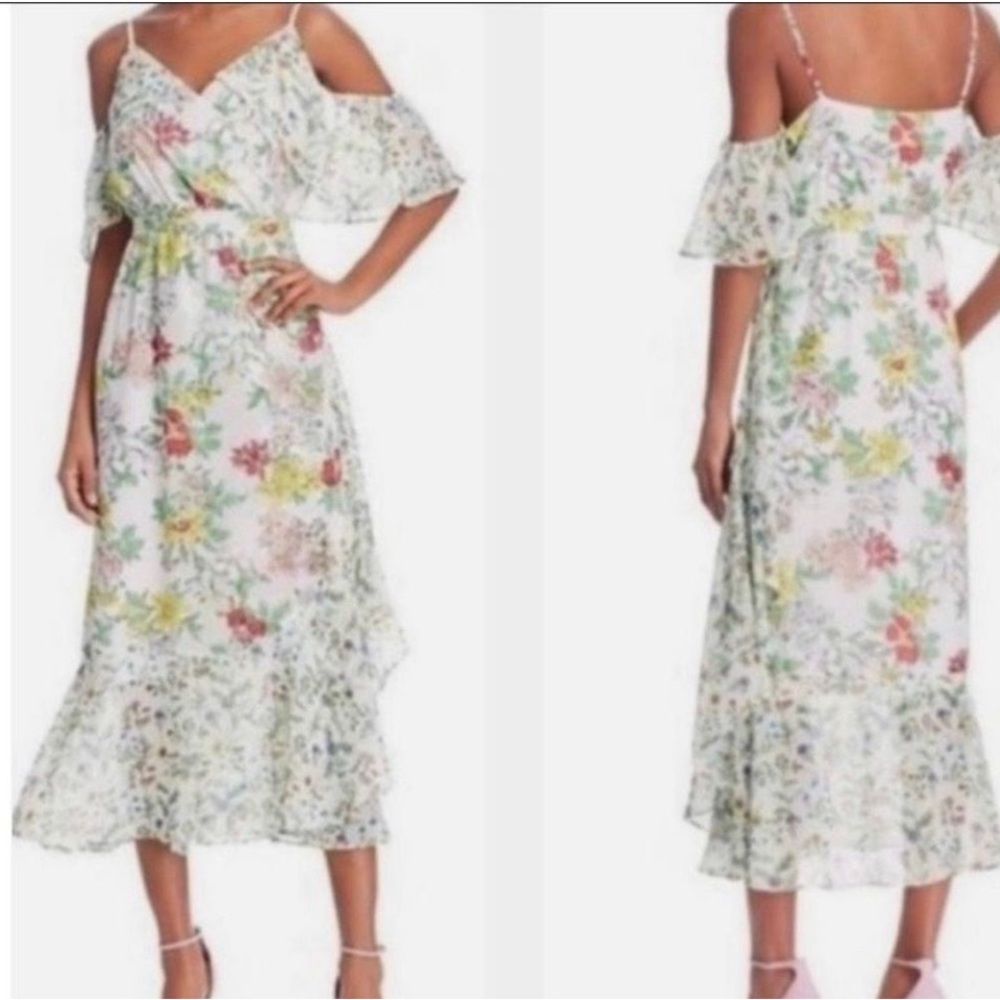 Nanette Nanette lepore floral ruffled faux wrap midi dress size 4